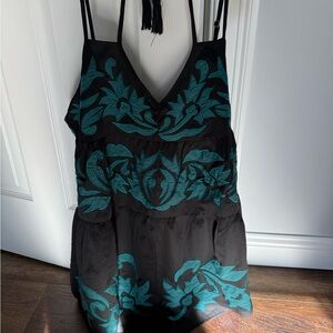 Free People Black Dress with Teal Embroidered Motifs